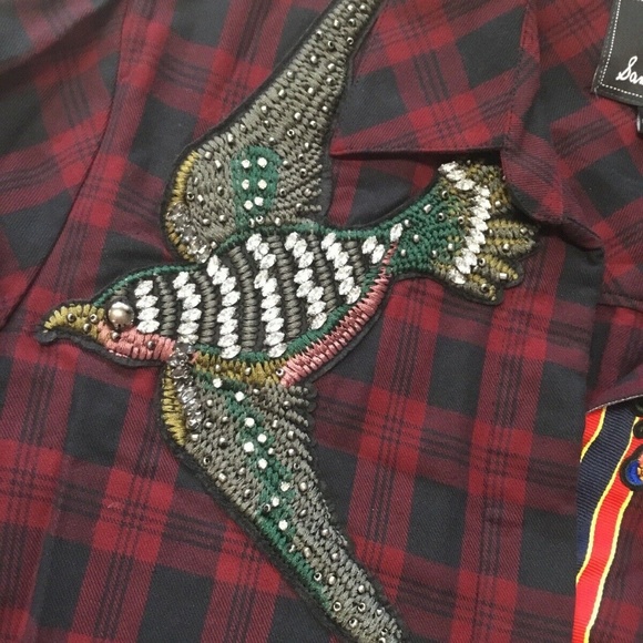 Sam Edelman Patch Embellished Plaid Sleep Shirt - Picture 5 of 8